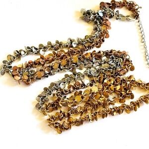 B&P Bomb Party Modernist chain two tone gold silver disc Beads Necklace long 50"